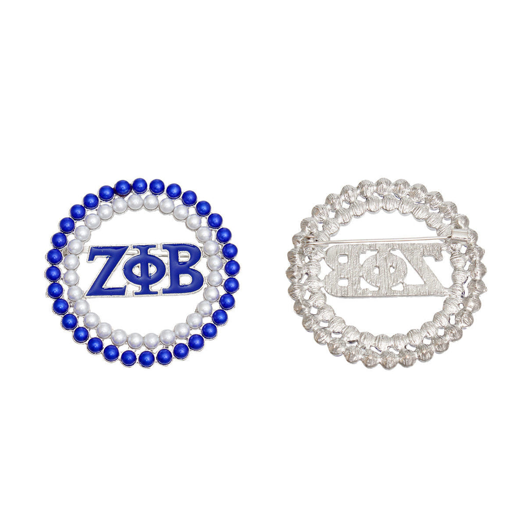 Fashion Brooch Pin Blue White Pearl Round Sorority Stylish Accessory