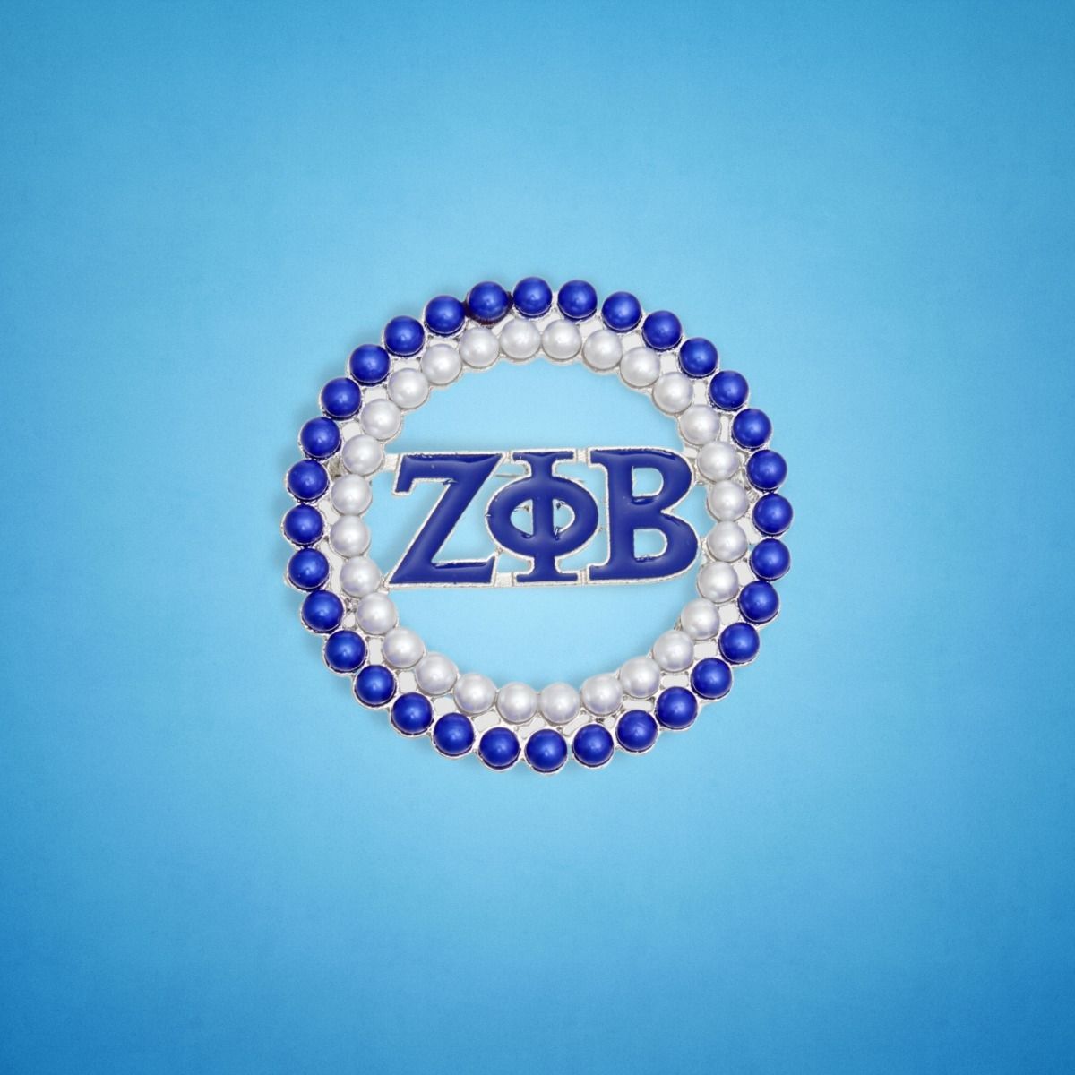 Fashion Brooch Pin Blue White Pearl Round Sorority Stylish Accessory