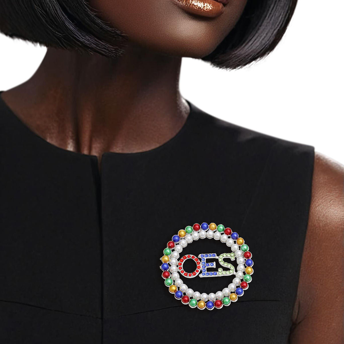 Pearl Brooch Pin Round Multicolor Sorority Stylish Accessory