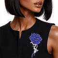 Brooch Blue Rose Blooming Sparkle Stylish Statement Jewelry Accessory