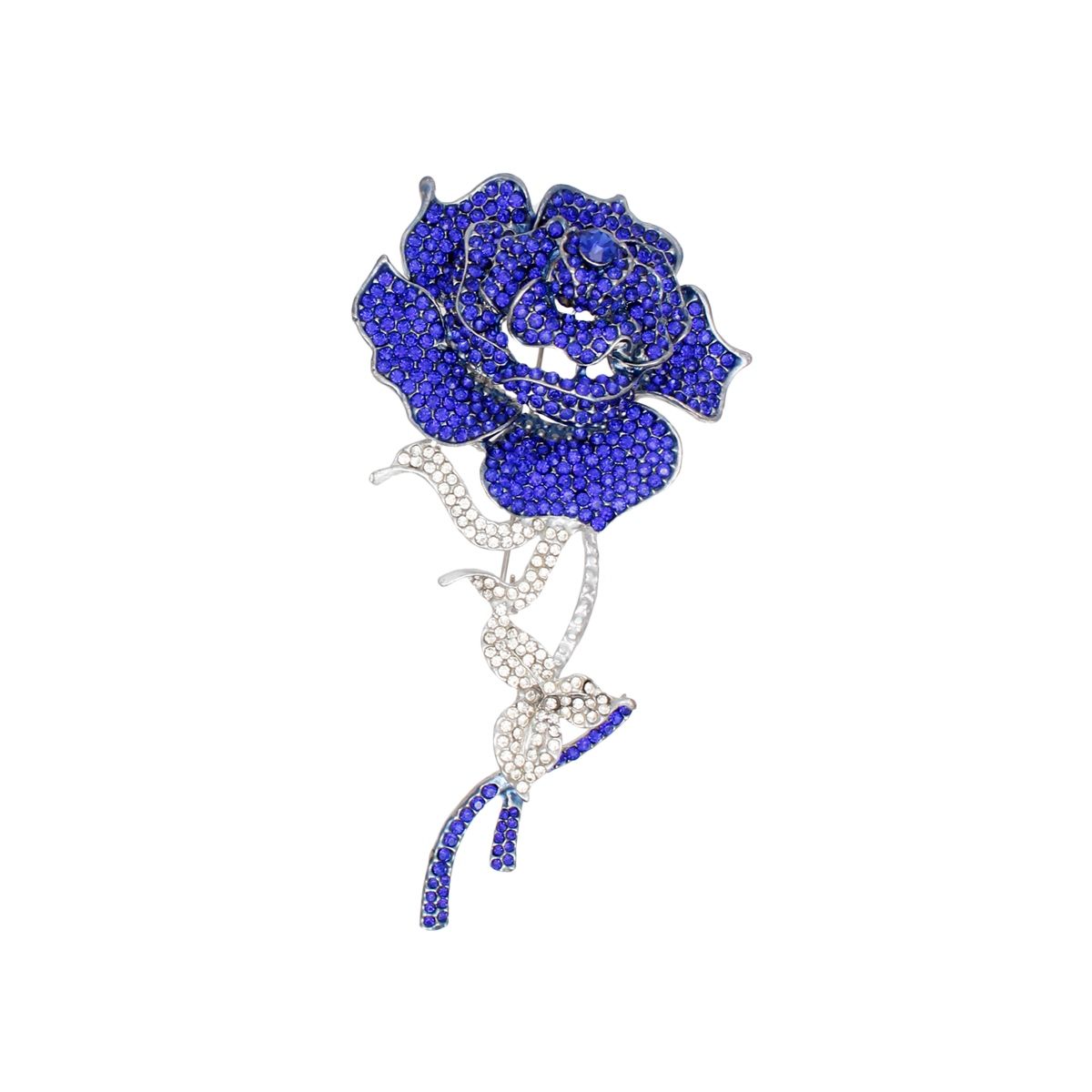 Brooch Blue Rose Blooming Sparkle Stylish Statement Jewelry Accessory
