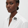 Brooch Hair Clip Black and White Stripe Shirt Pin Stylish Accessory