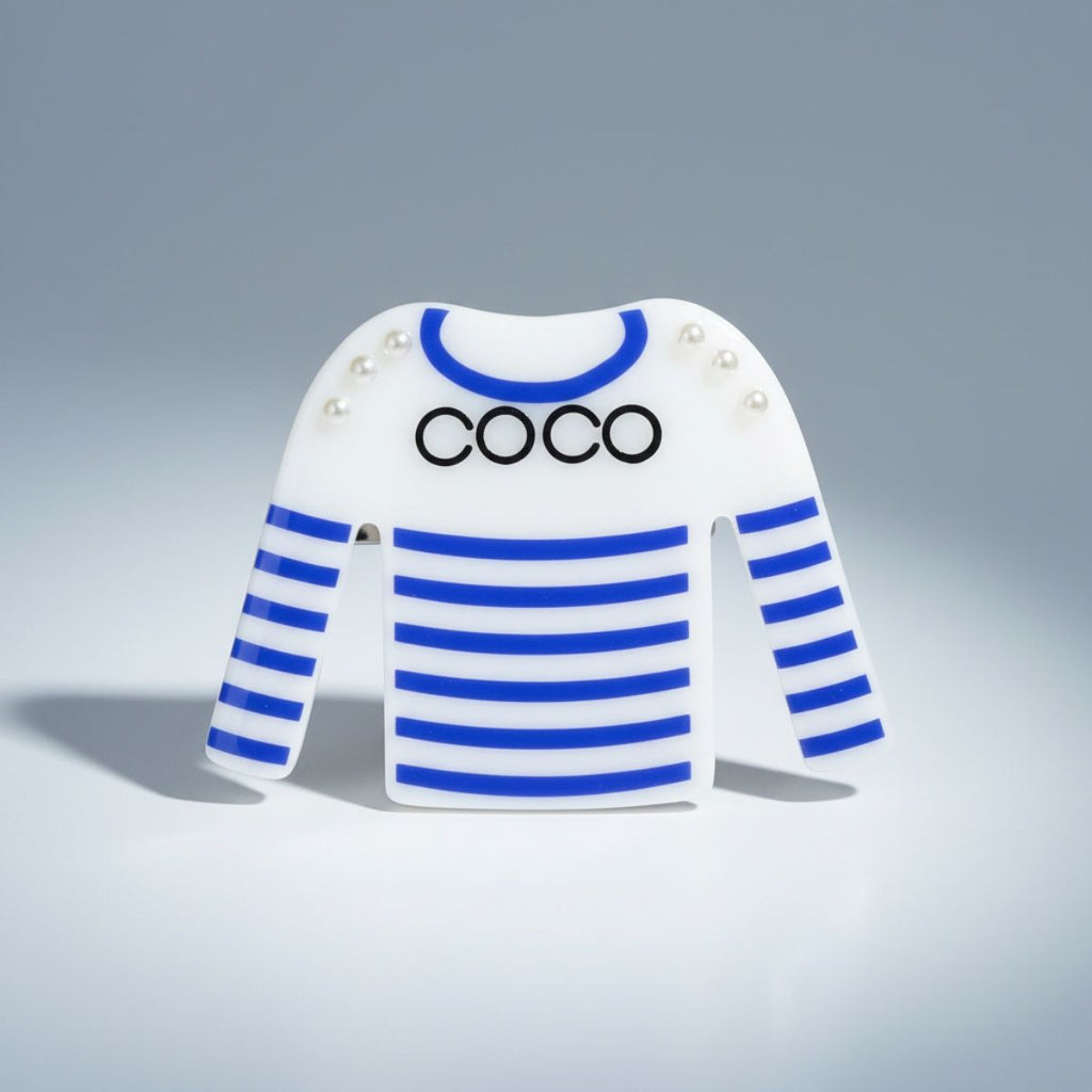 Brooch Hair Clip White Blue Stripe Stylish Shirt Pin Accessory