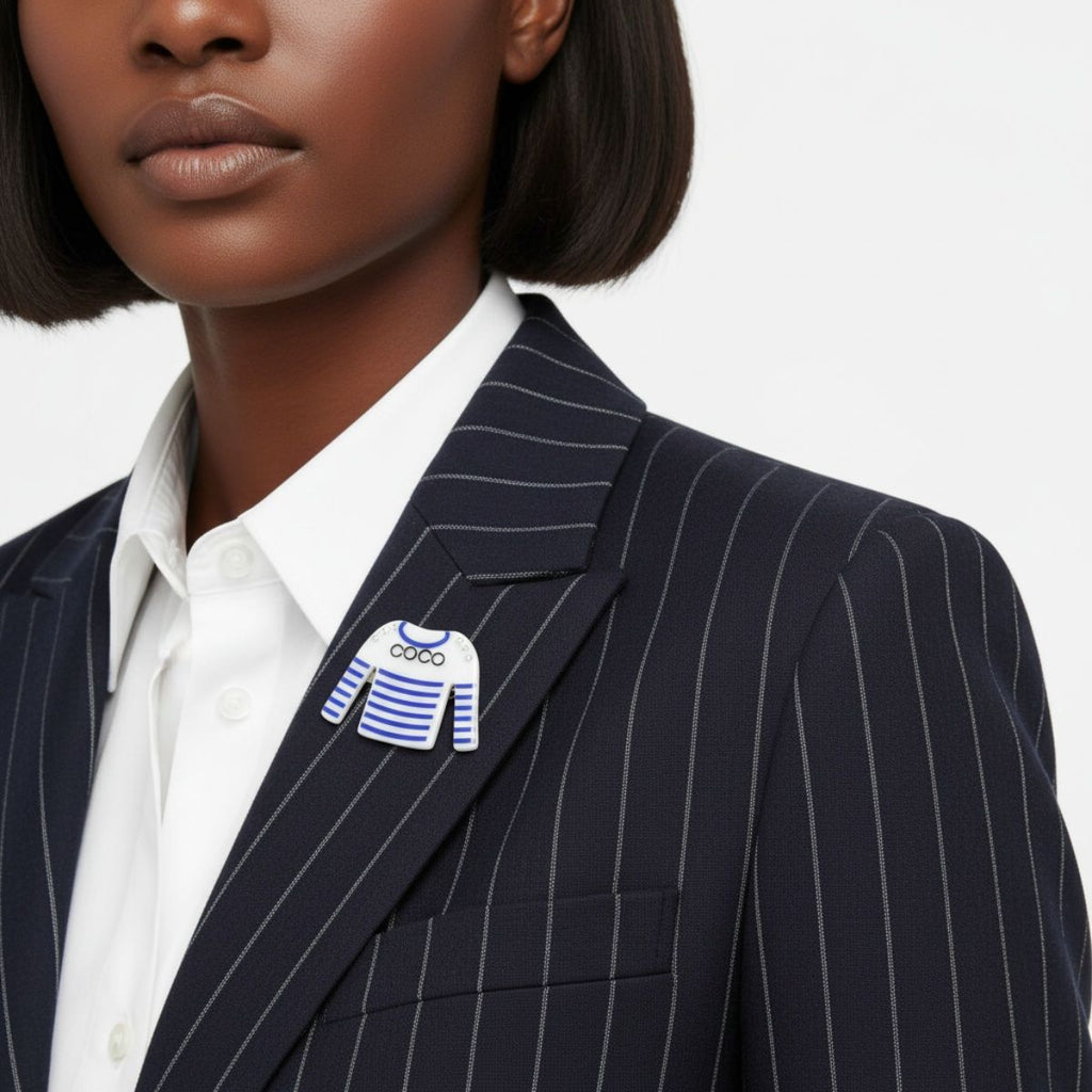 Brooch Hair Clip White and Blue Stripe Shirt Pin Stylish Accessory