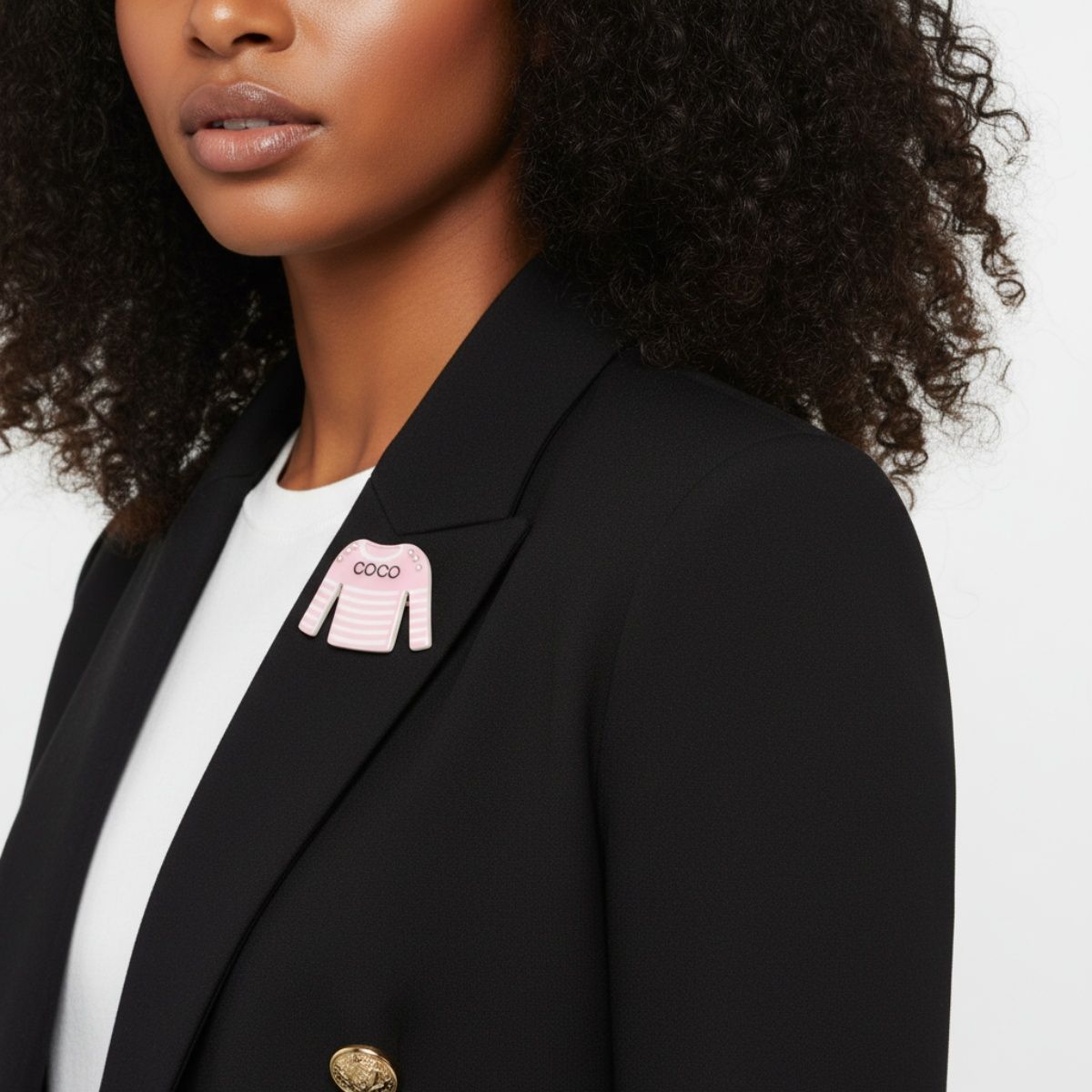 Fashion Brooch Hair Clip Pink White Stripe Stylish Shirt Pin Accessory