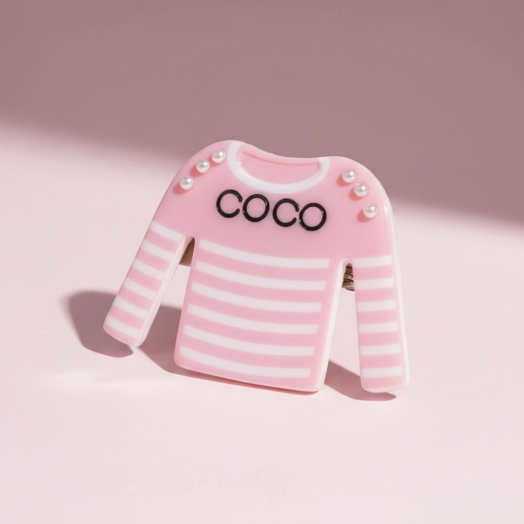 Fashion Brooch Hair Clip Pink White Stripe Stylish Shirt Pin Accessory