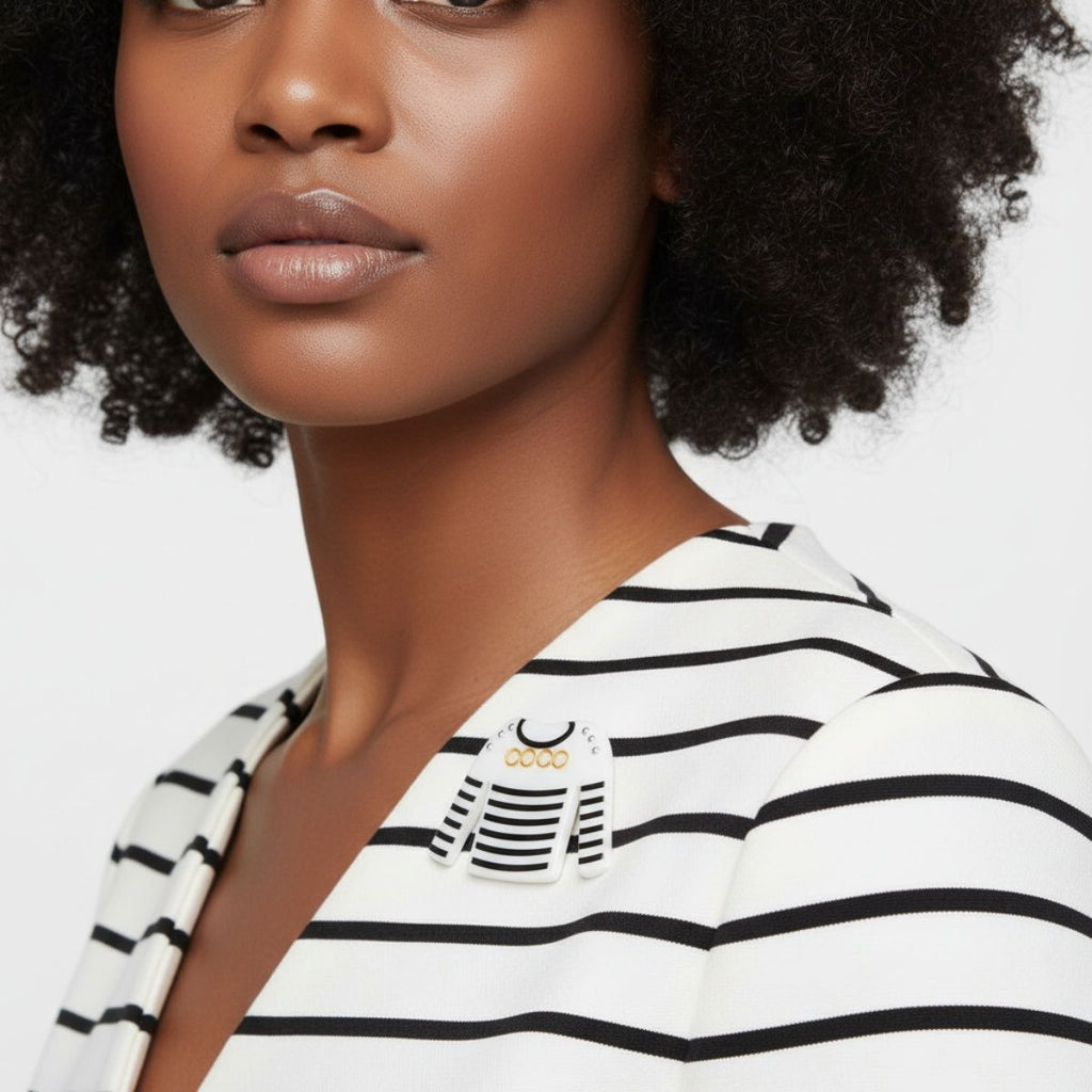 Brooch Hair Clip White and Black Stripe Stylish Shirt Pin Accessory