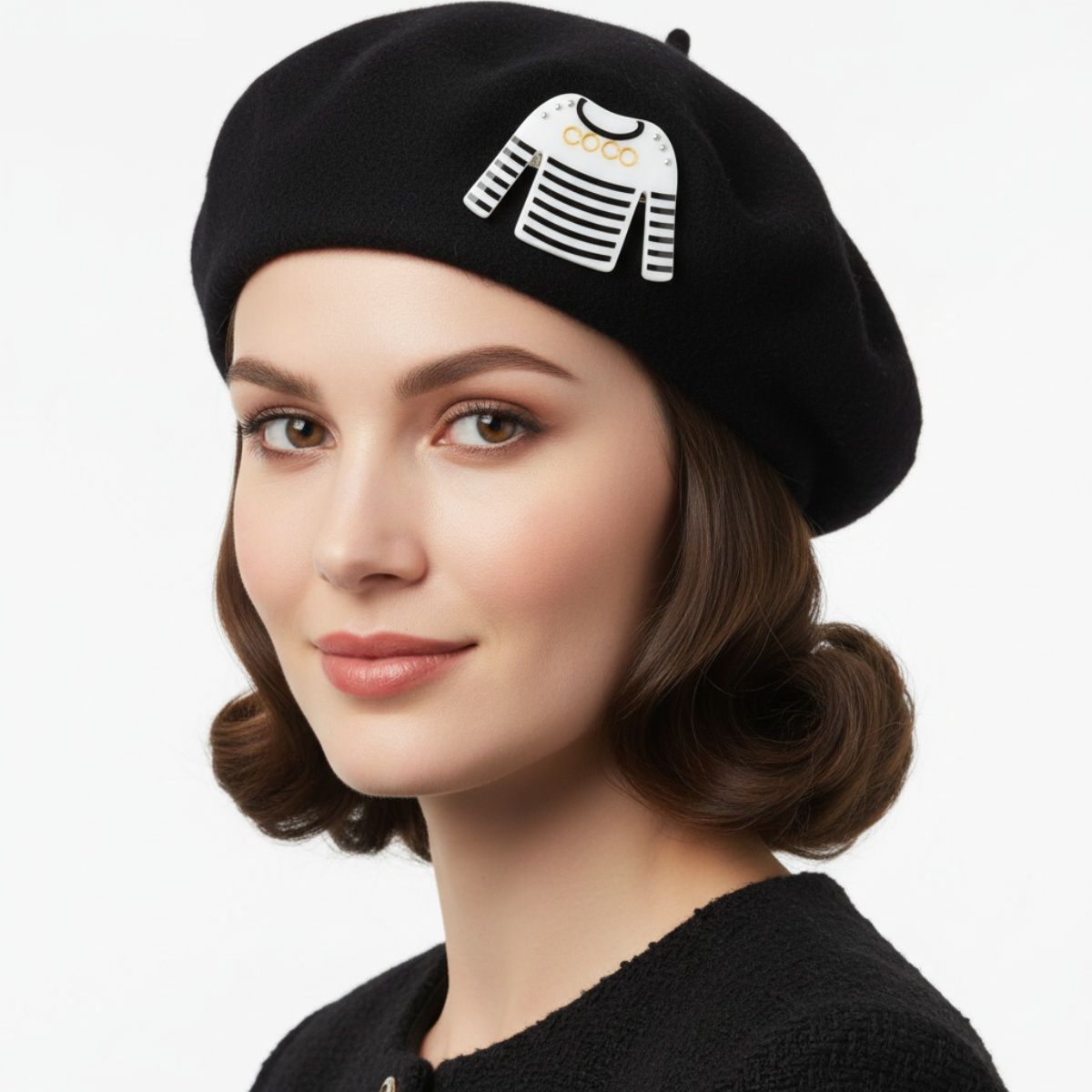 Fashion Brooch Hair Clip White and Black Stripe Shirt Pin Stylish Accessory