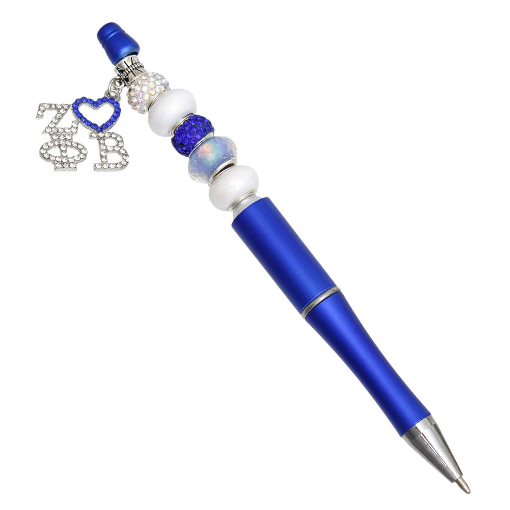 Blue Sorority Bead and Charm Pen with Bling – Stylish Accessory