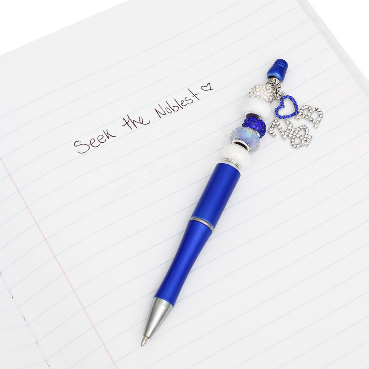 Blue Sorority Bead and Charm Pen with Bling – Stylish Accessory