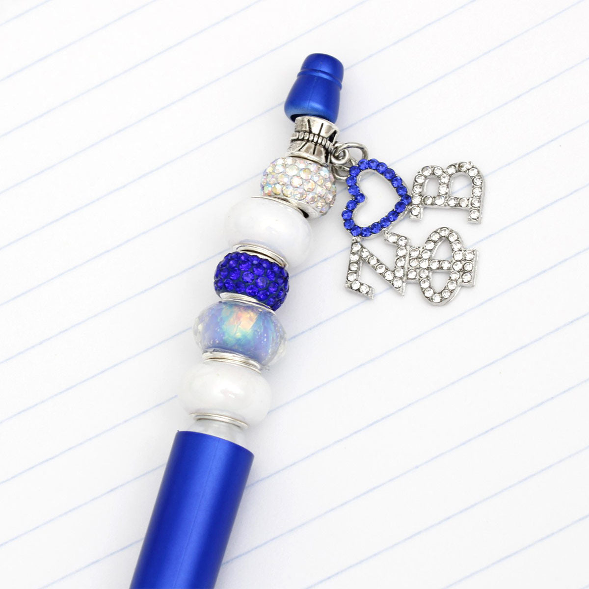 Blue Sorority Bead and Charm Pen with Bling – Stylish Accessory