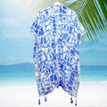Women’s Kimono Blue and White ColorBlock Swirl Trendy Statement Layered Top