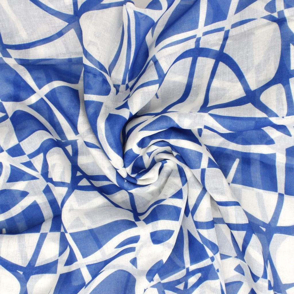 Women’s Kimono Blue and White ColorBlock Swirl Trendy Statement Layered Top