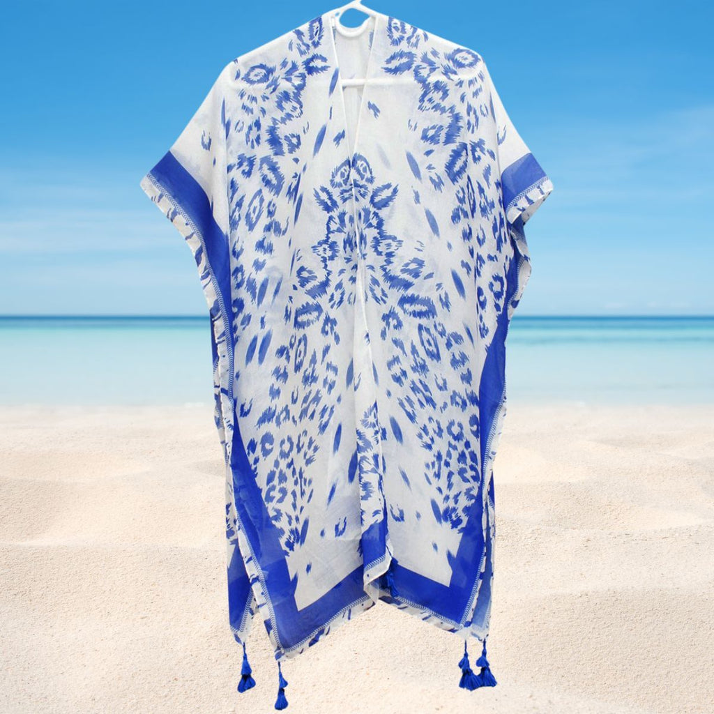 Women’s Structured Kimono Blue White Leopard Print Stylish Lounge Top