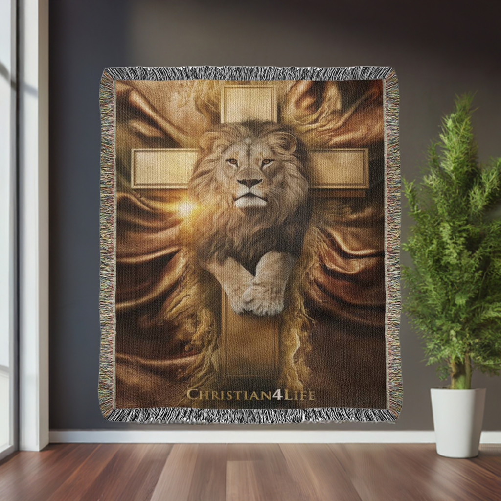 Christian4Life Lion of Judah and Cross Heirloom Woven Blanket
