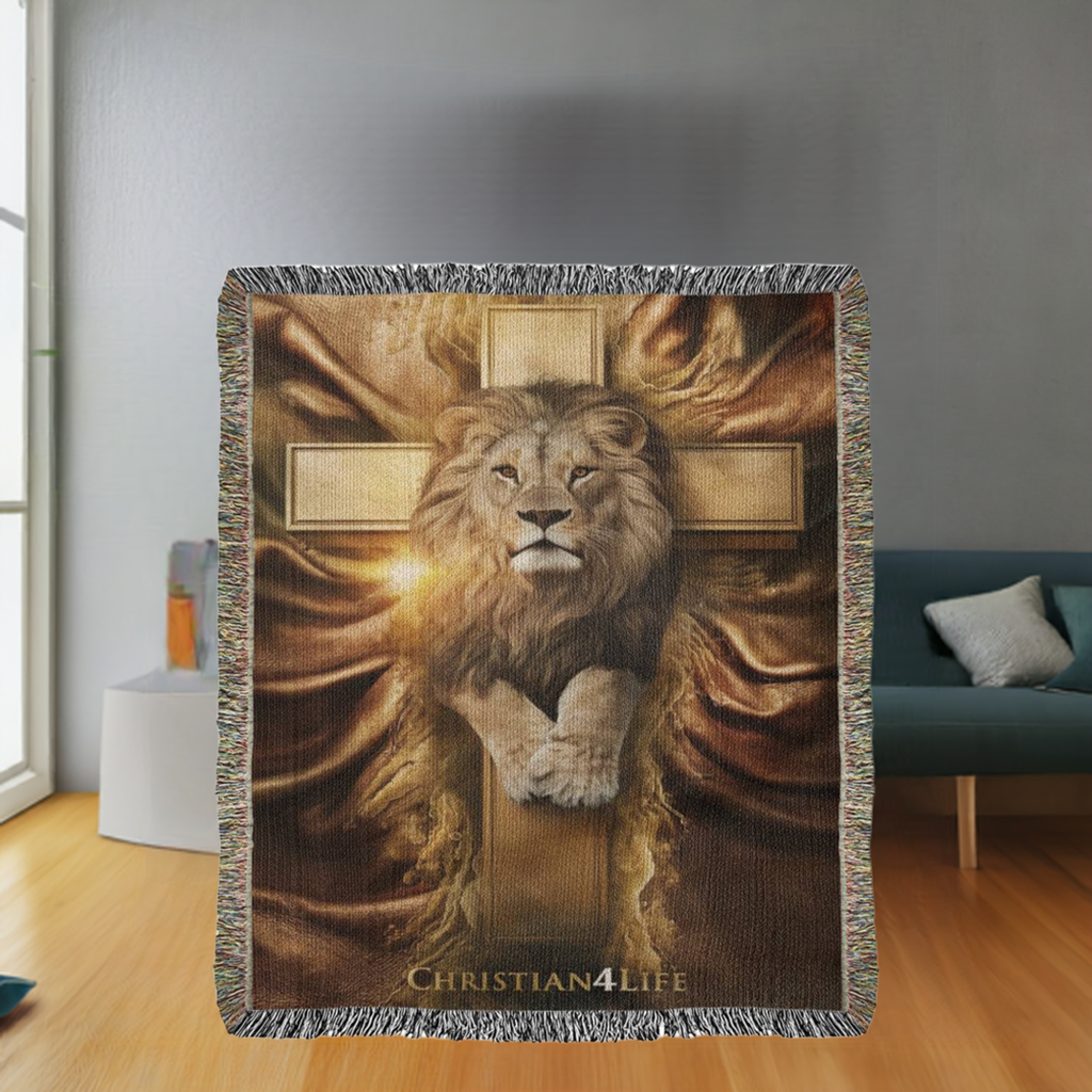 Christian4Life Lion of Judah and Cross Heirloom Woven Blanket