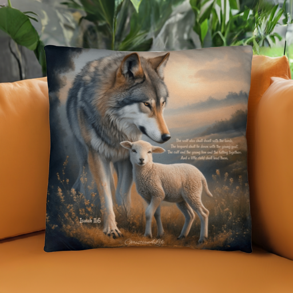 Wolf and Sheep Bible Verse Spun Polyester Square Pillowcase (multiple sizes)