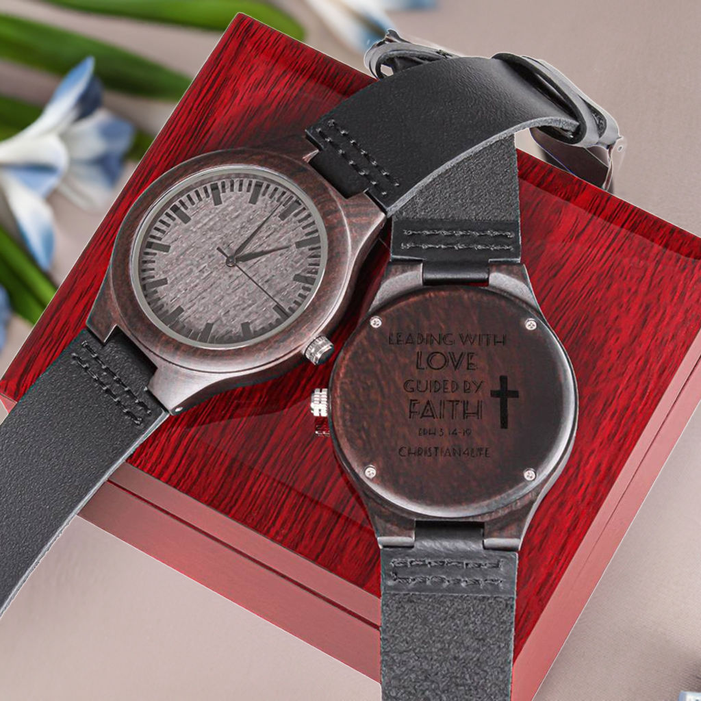 Leading with Love Engraved Wooden Watch