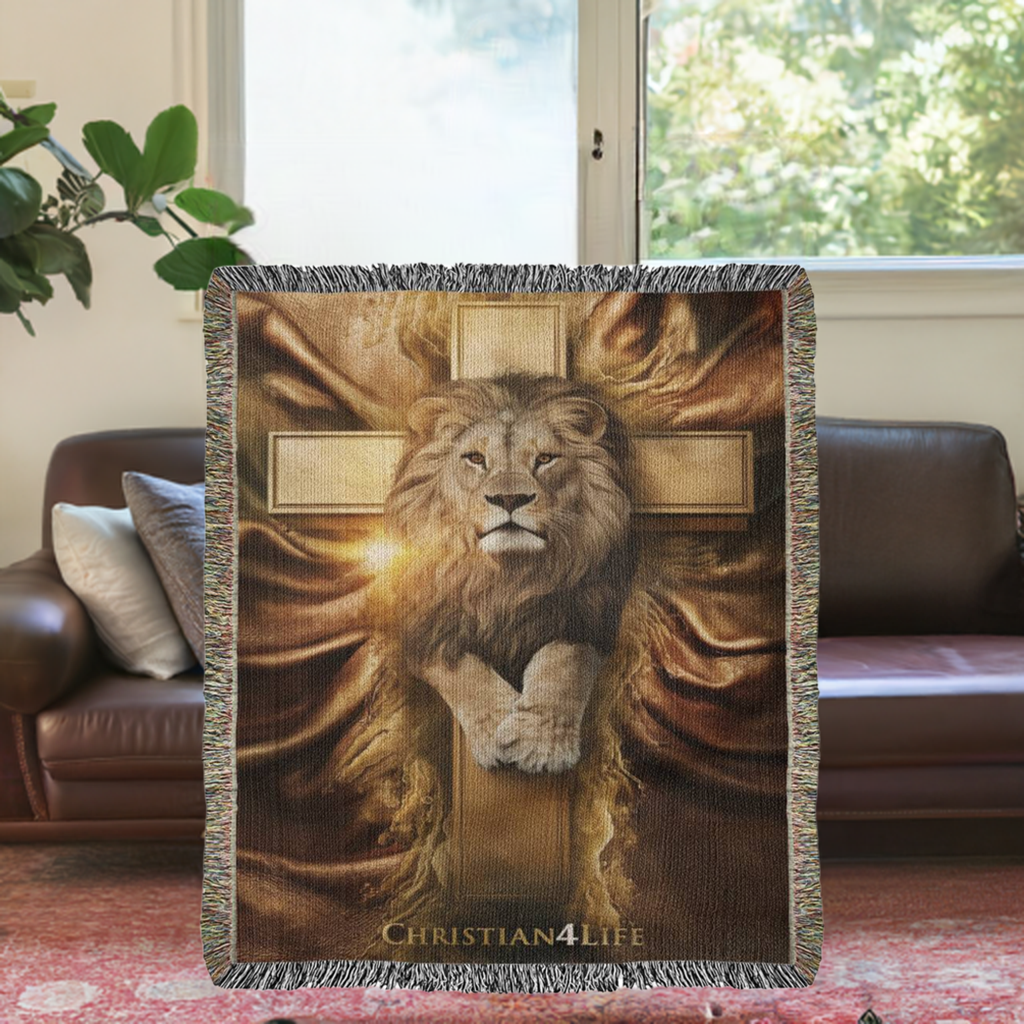 Christian4Life Lion of Judah and Cross Heirloom Woven Blanket