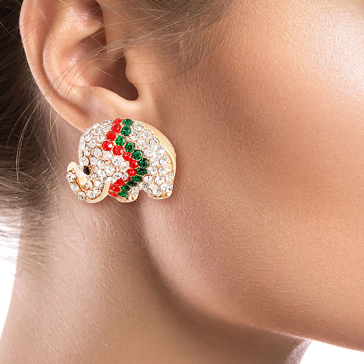 Rhinestone Stud Earrings Elephant Elegance Stylish Statement Jewelry