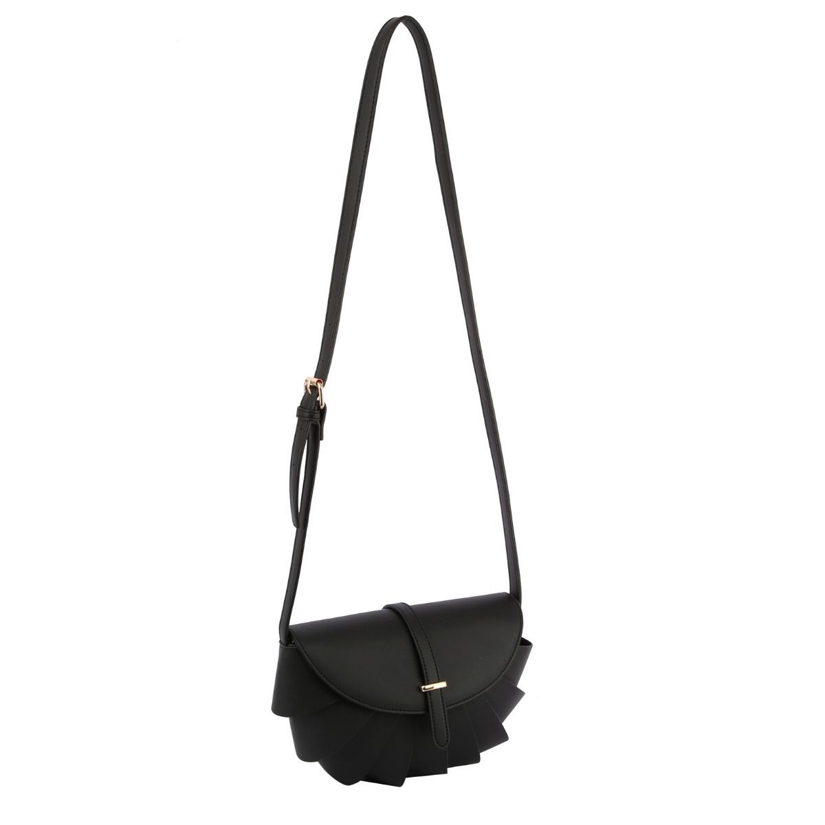 Fashion Handbag Black Pleated Semicircle Crossbody Stylish Chic Accessory