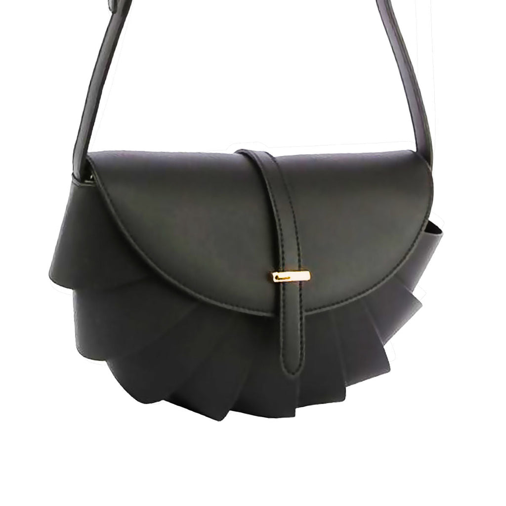 Fashion Handbag Black Pleated Semicircle Crossbody Stylish Chic Accessory