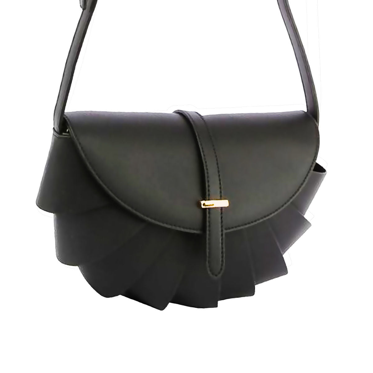 Fashion Handbag Black Pleated Semicircle Crossbody Stylish Chic Accessory