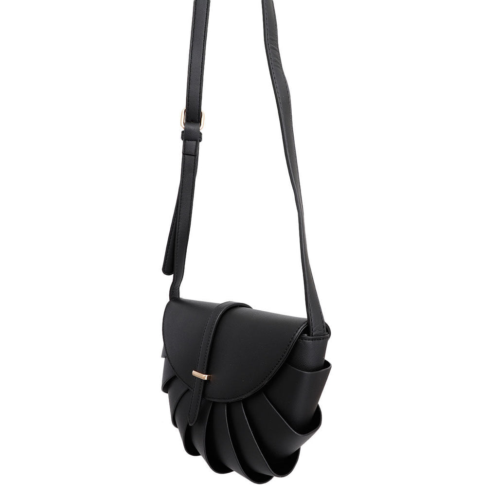 Fashion Handbag Black Pleated Semicircle Crossbody Stylish Chic Accessory