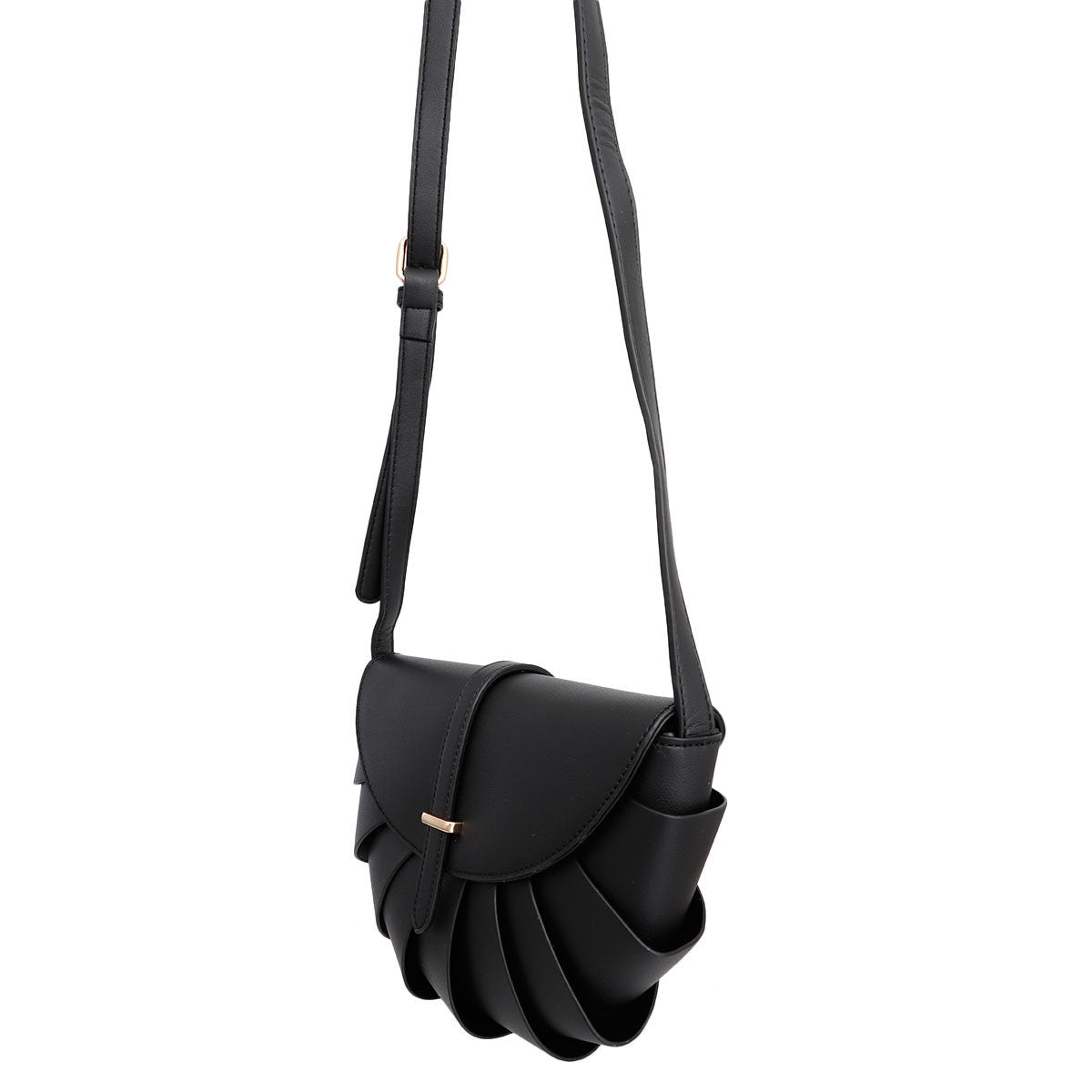 Fashion Handbag Black Pleated Semicircle Crossbody Stylish Chic Accessory
