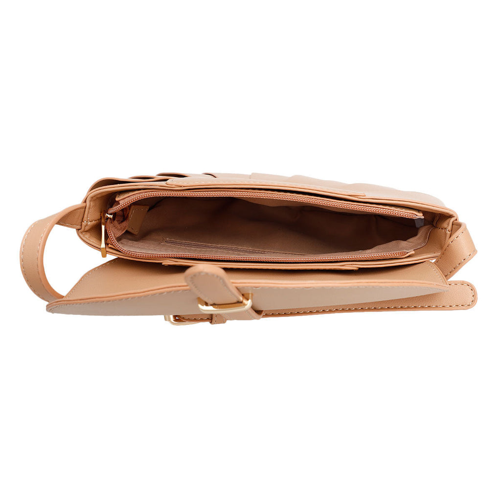 Fashion Handbag Light Brown Pleated Semicircle Crossbody Stylish Chic