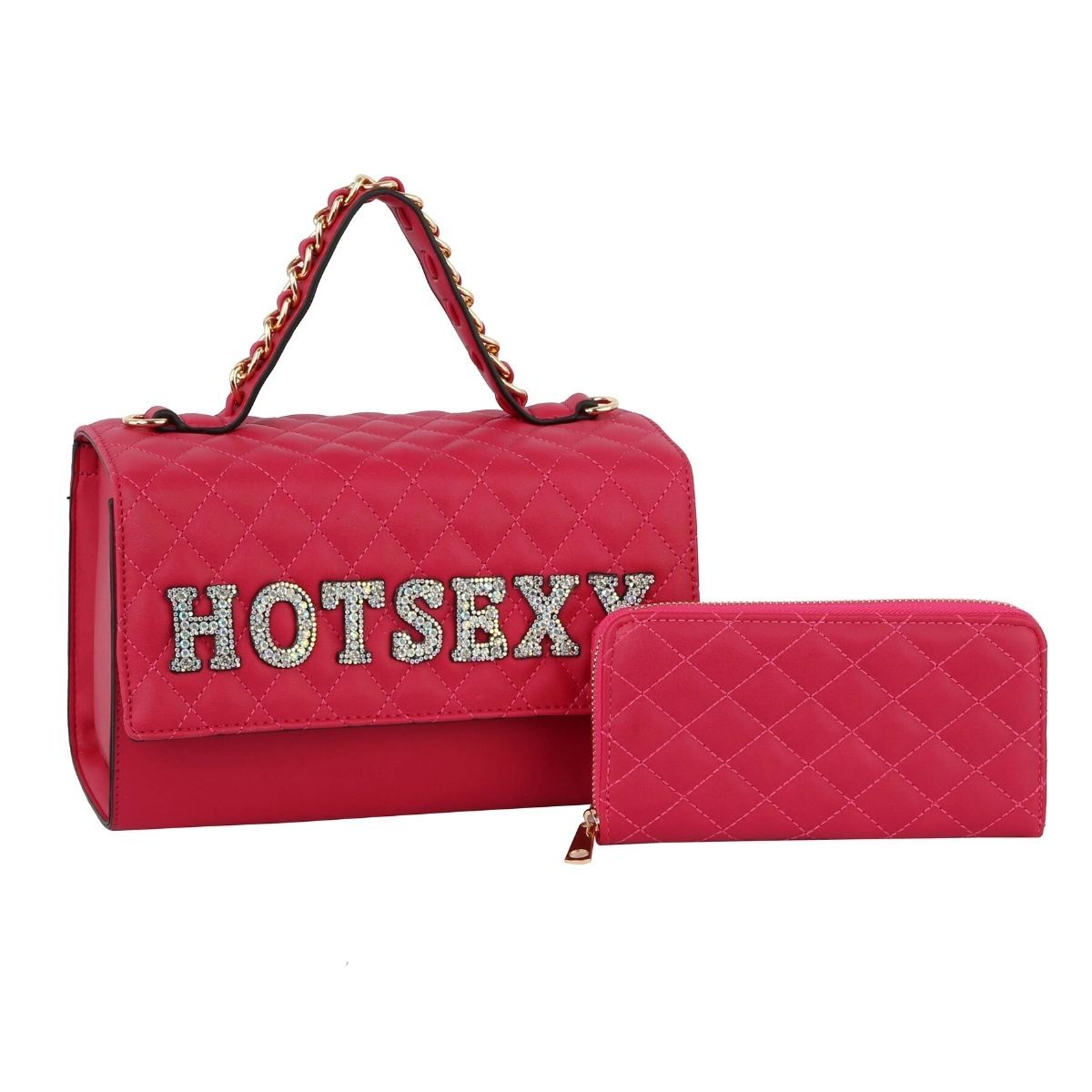 Quilted Satchel Set Fuchsia Trendy Stylish Fashion Handbag