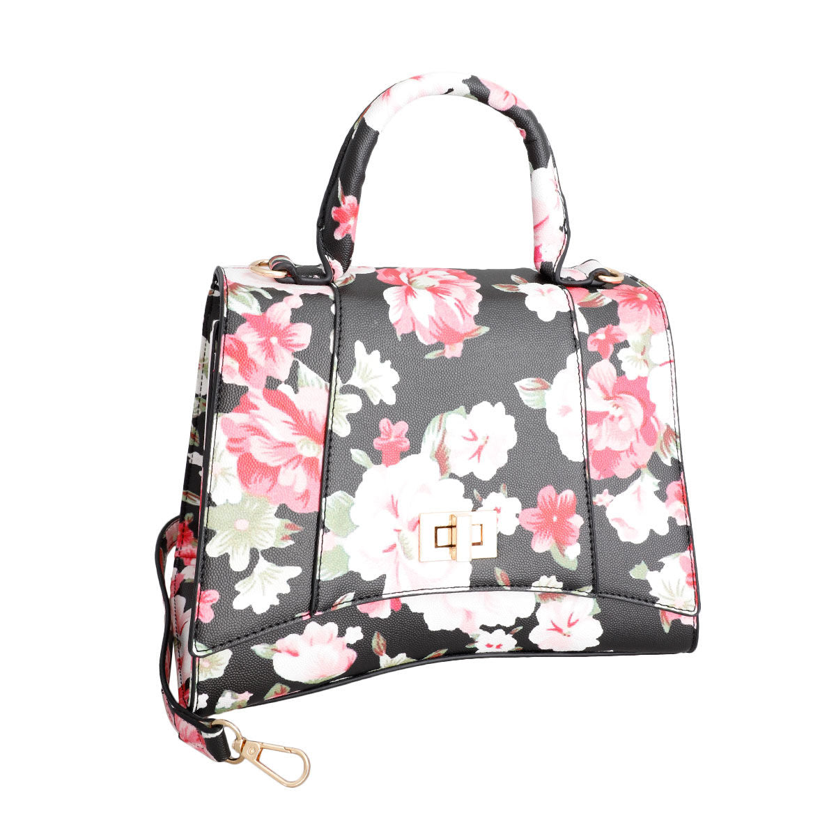 Fashion Handbag Set Black Floral Top Handle Stylish Chic Handbag Set