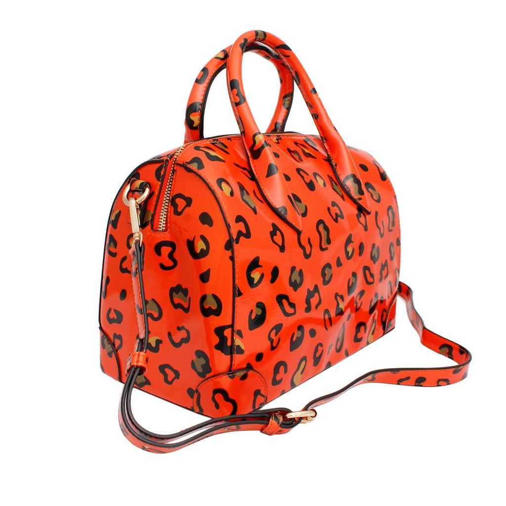 Fashion Handbag Domed Satchel Neon Orange Leopard Print Stylish Set
