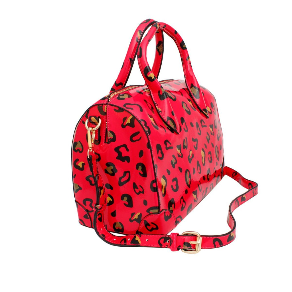 Fashion Handbag Domed Satchel Neon Fuchsia Leopard Set Stylish Statement Accessory