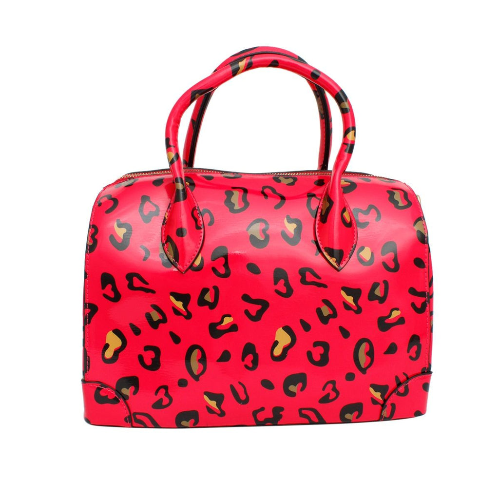 Fashion Handbag Domed Satchel Neon Fuchsia Leopard Set Stylish Statement Accessory