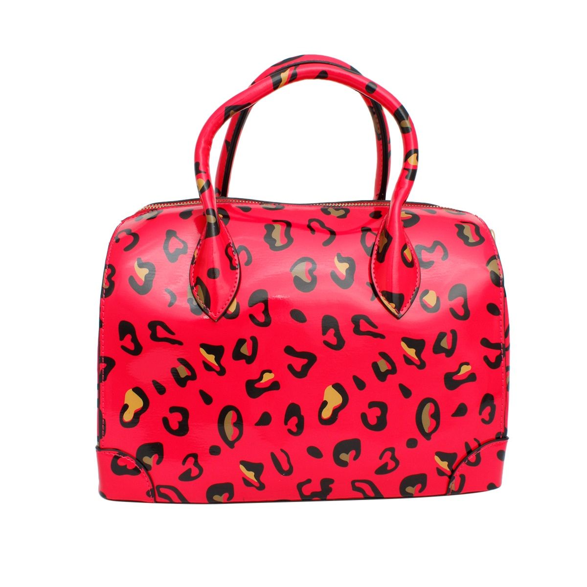 Fashion Handbag Domed Satchel Neon Fuchsia Leopard Set Stylish Statement Accessory