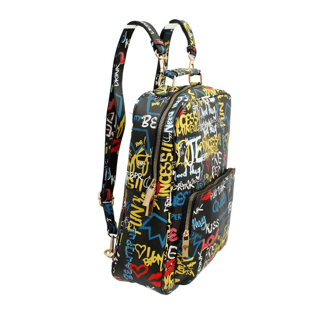 Trolley Sleeve Backpack Black Graffiti Trendy Casual Fashion Accessory