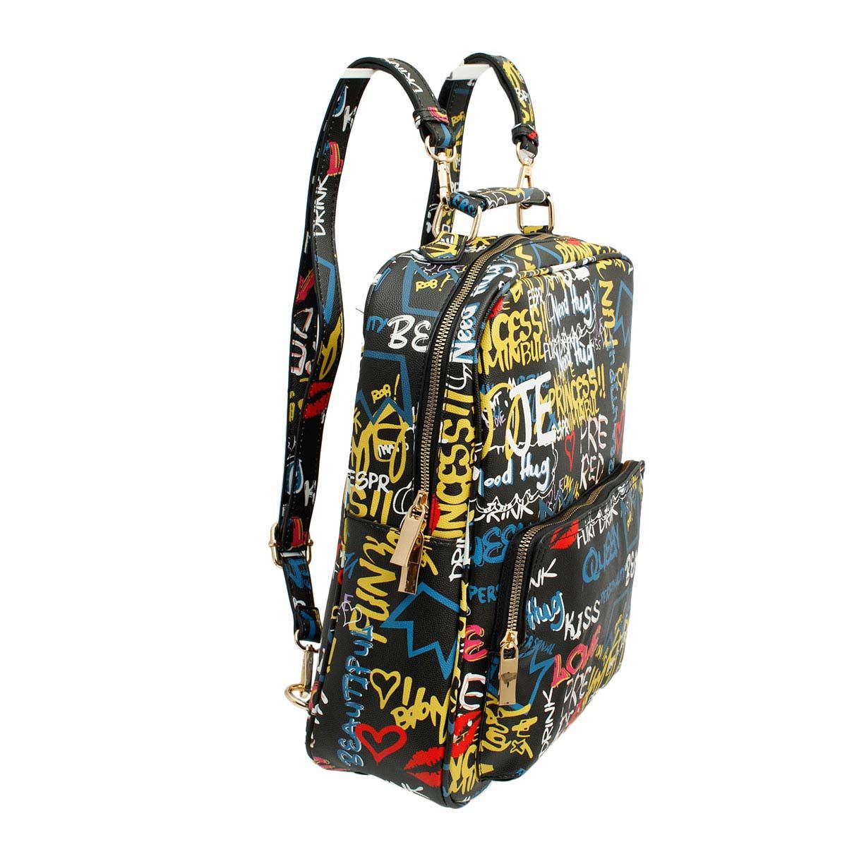 Trolley Sleeve Backpack Black Graffiti Trendy Casual Fashion Accessory