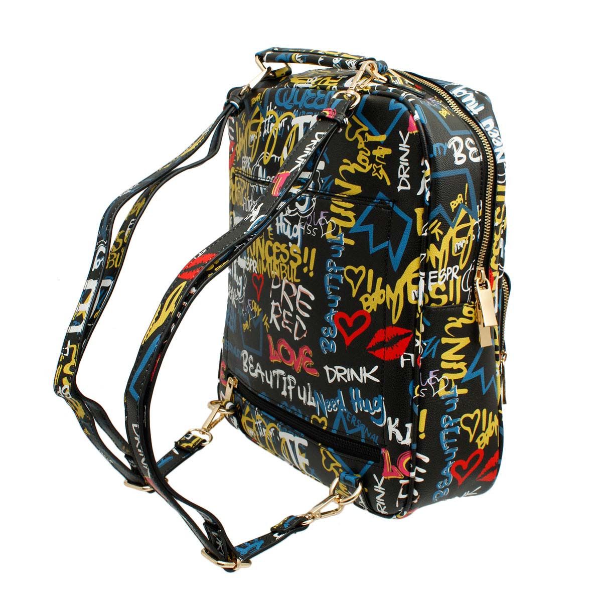 Trolley Sleeve Backpack Black Graffiti Trendy Casual Fashion Accessory