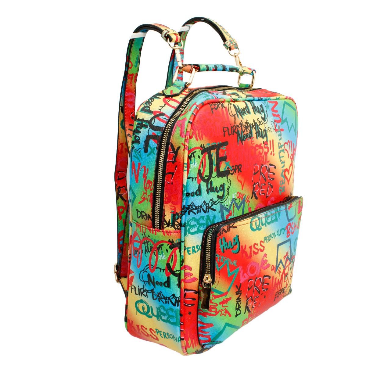 Trolley Sleeve Backpack Multi Color Graffiti Trendy Casual Fashion Accessory