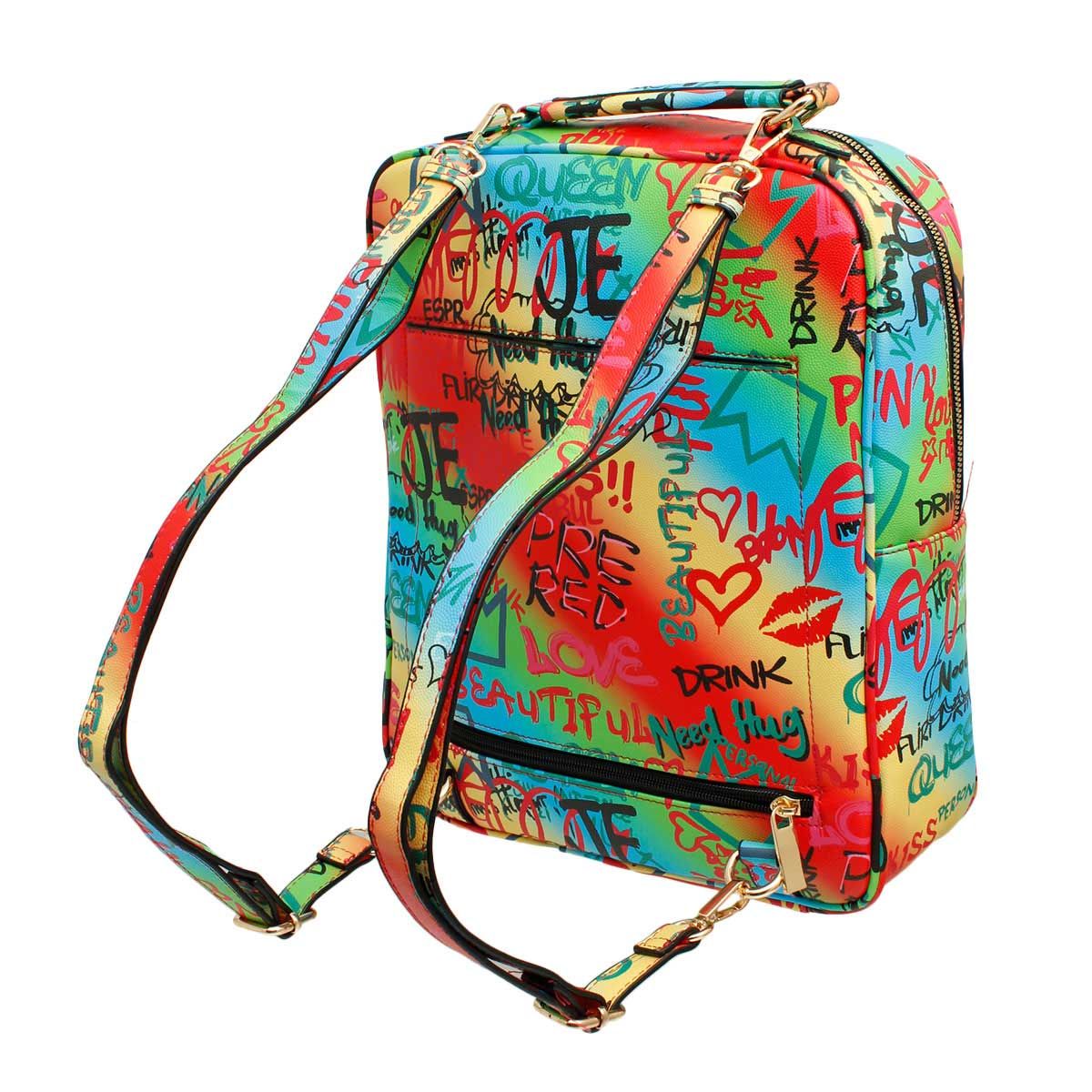 Trolley Sleeve Backpack Multi Color Graffiti Trendy Casual Fashion Accessory
