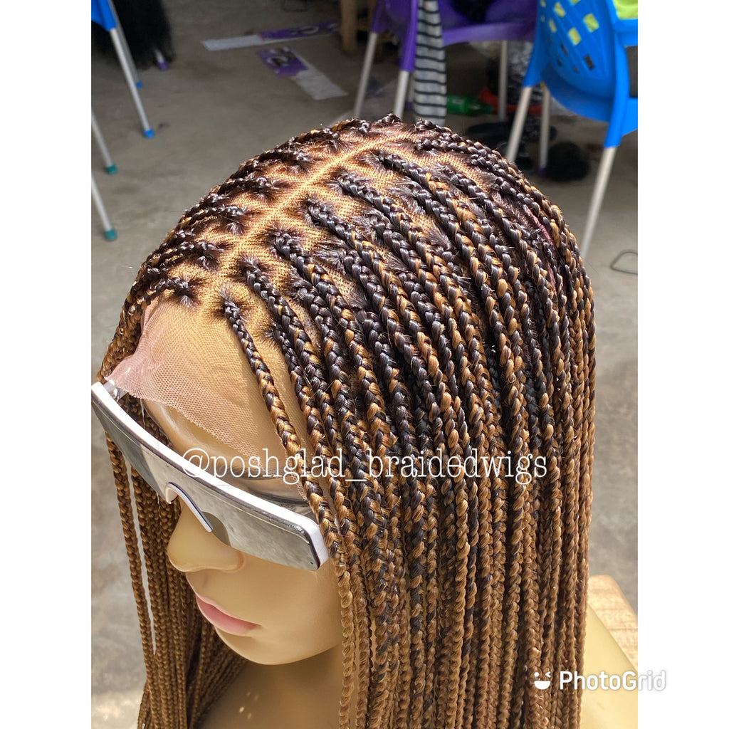Shade Knotless Braid Wig, Full Lace, Color mix, Waist Length, Glueless