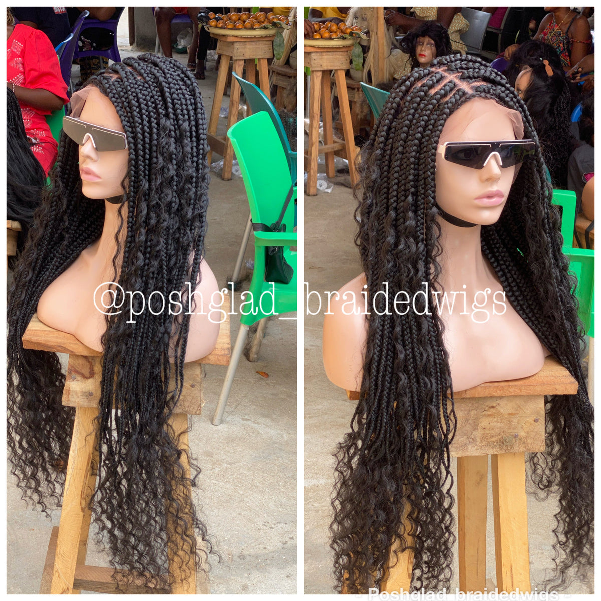 Bohemian Box Braid Wig, Swiss Full Lace, Color 1B, Waist Length - Bailey