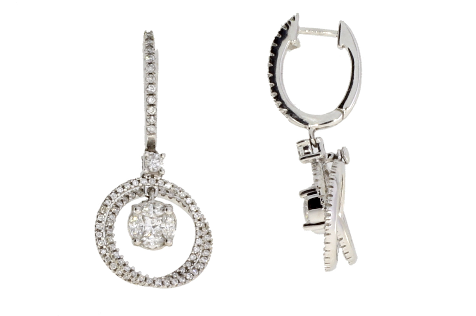 1.00ct Diamond Dangle Earrings 14KT White Gold