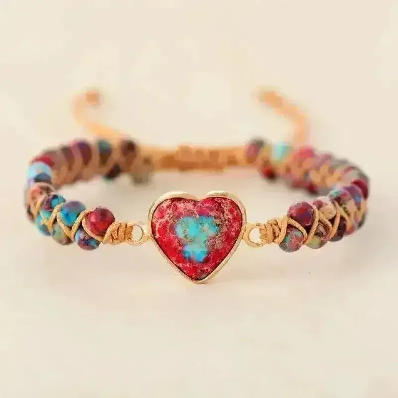 Imperial Jasper Bracelet – Grounding Red Jasper | Heart Charm Macrame