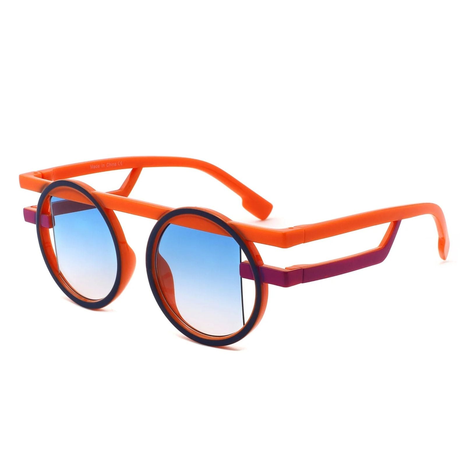 Sunglasses Orange Round Double Frame Futuristic Stylish Eyewear