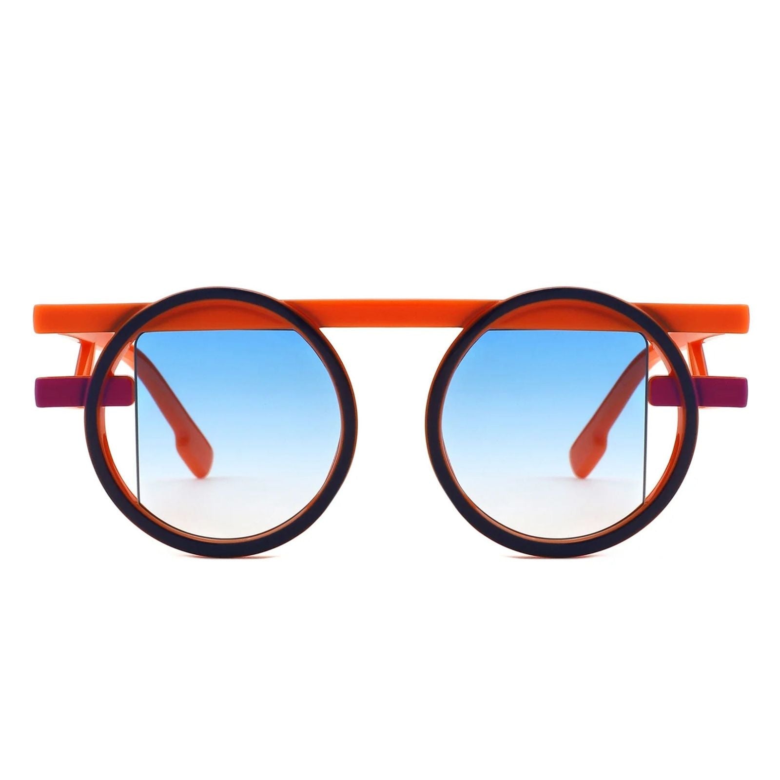 Sunglasses Orange Round Double Frame Futuristic Stylish Eyewear