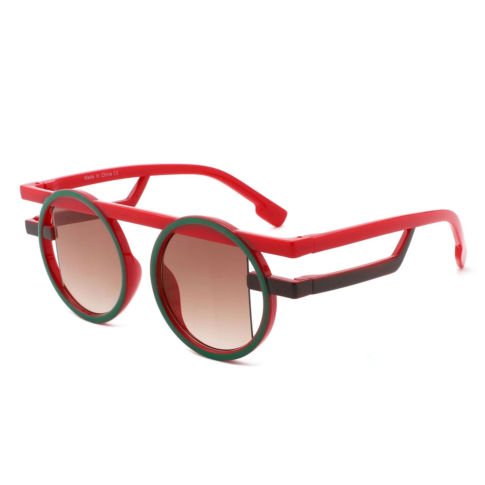 Sunglasses Round Double Frame Red Green Futuristic Stylish Statement