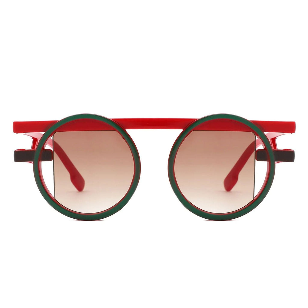 Sunglasses Round Double Frame Red Green Futuristic Stylish Statement