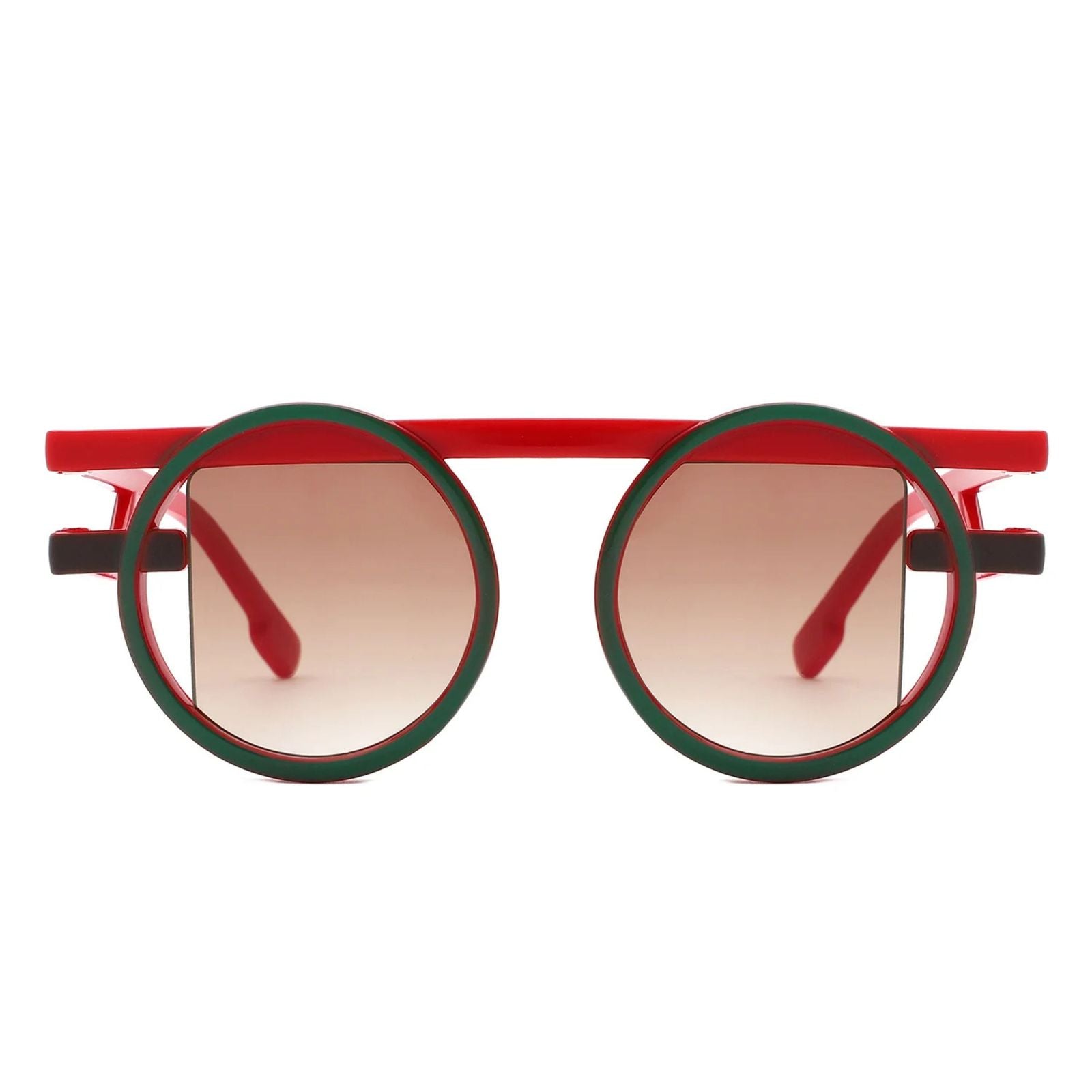 Sunglasses Round Double Frame Red Green Futuristic Stylish Statement